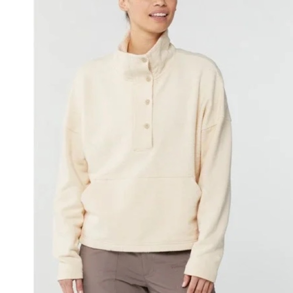 REI CO-OP Cream Wallace Lake Fleece Outdoor Hemp Blend Pullover, Size XS